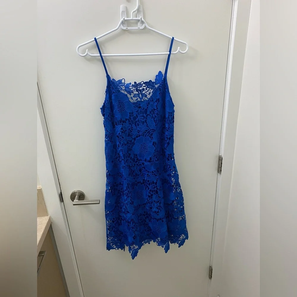 Zara cobalt blue crochet lace thin strap dress like new - Picture 2 of 5